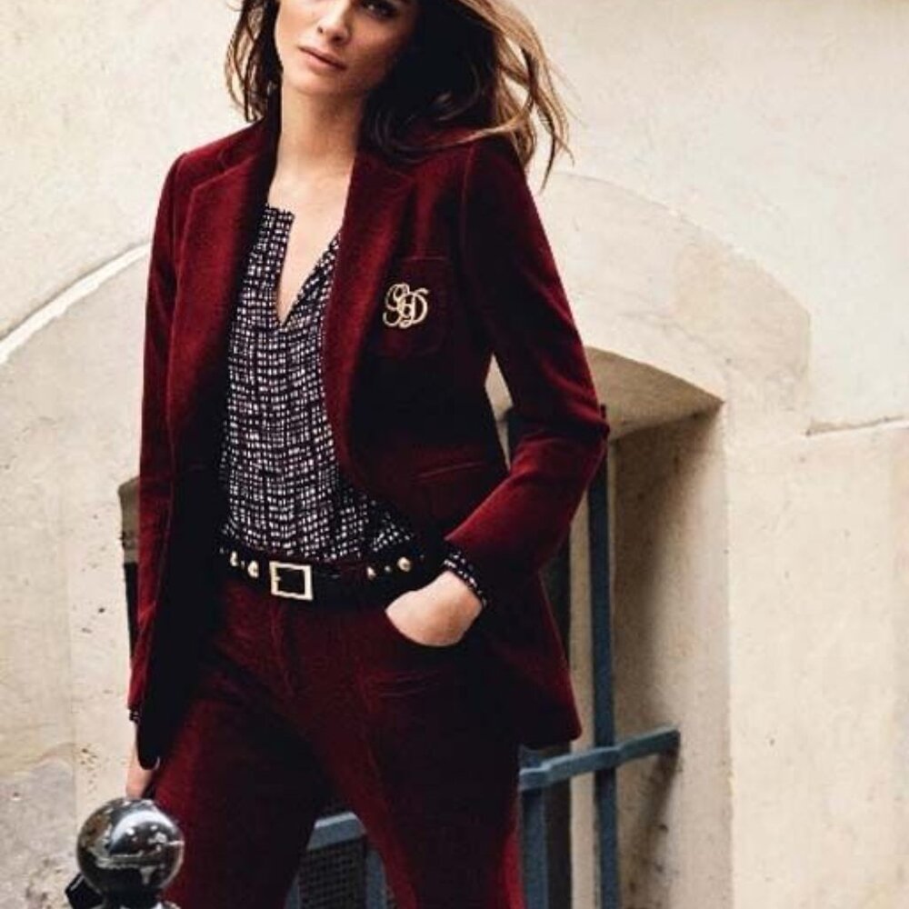 Gerard Darel velvet red blazer 36FR  very good condition with GD logo on lapel